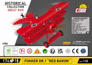 COBI Historical Collection: The Great War Fokker DR.1 Red Baron Plane,7+  years,178 pcs