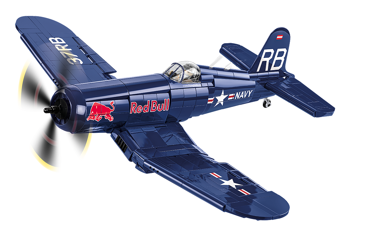 CHANCE VOUGHT F4U-4 CORSAIR fighter model with a rotating propeller.