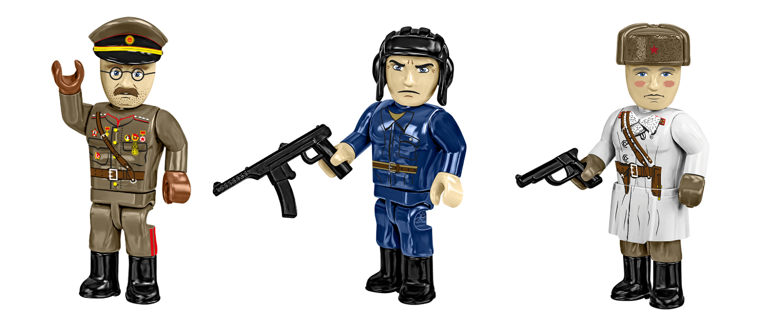 Three highly detailed Red Army soldier minifigures included in the set.