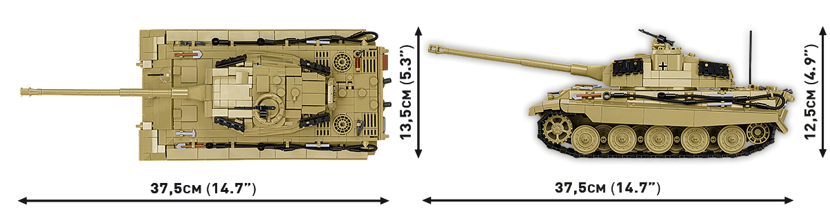 Komplettes Präsentationsset „TIGER II KING TIGER (KTV2)“ mit Fahrzeugmodell, ausgebautem Motor und Infotafel.