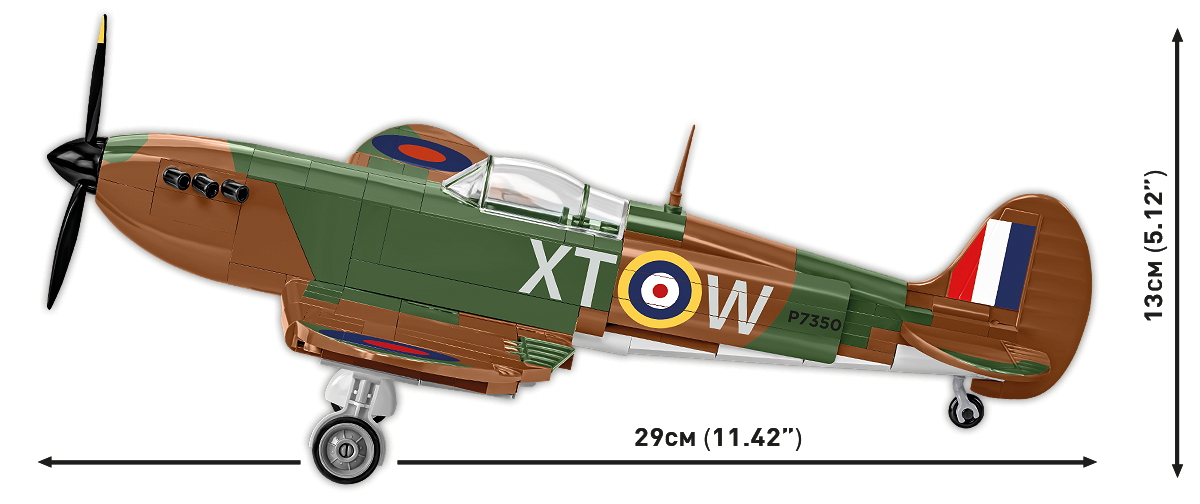 SUPERMARINE SPITFIRE Mk.II model viewed from the side with dimensions indicated