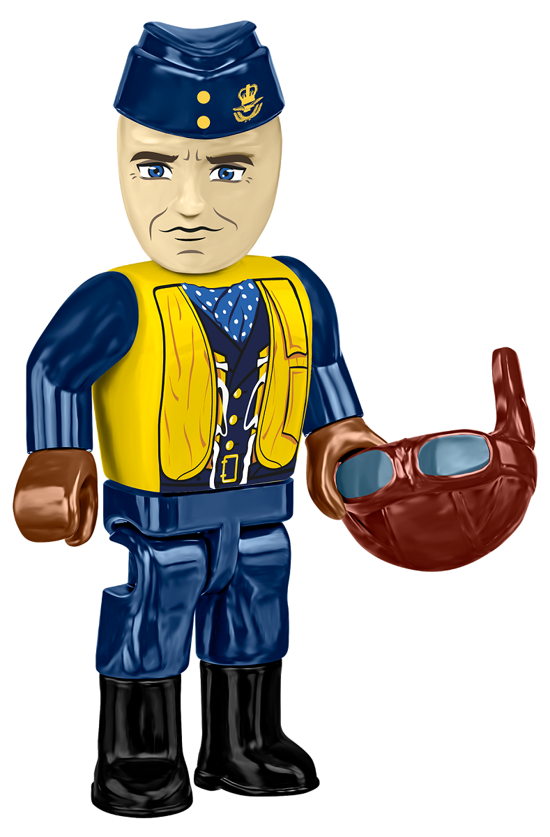 Pilot figure in full equipment with interchangeable headgear