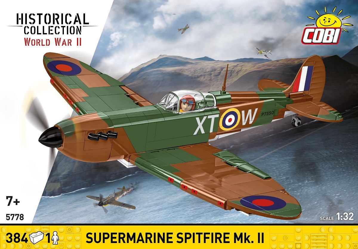 Front of the COBI SUPERMARINE SPITFIRE Mk.II brick set packaging
