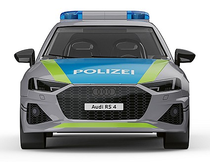 Front view of the brick-built Audi RS 4 model.
